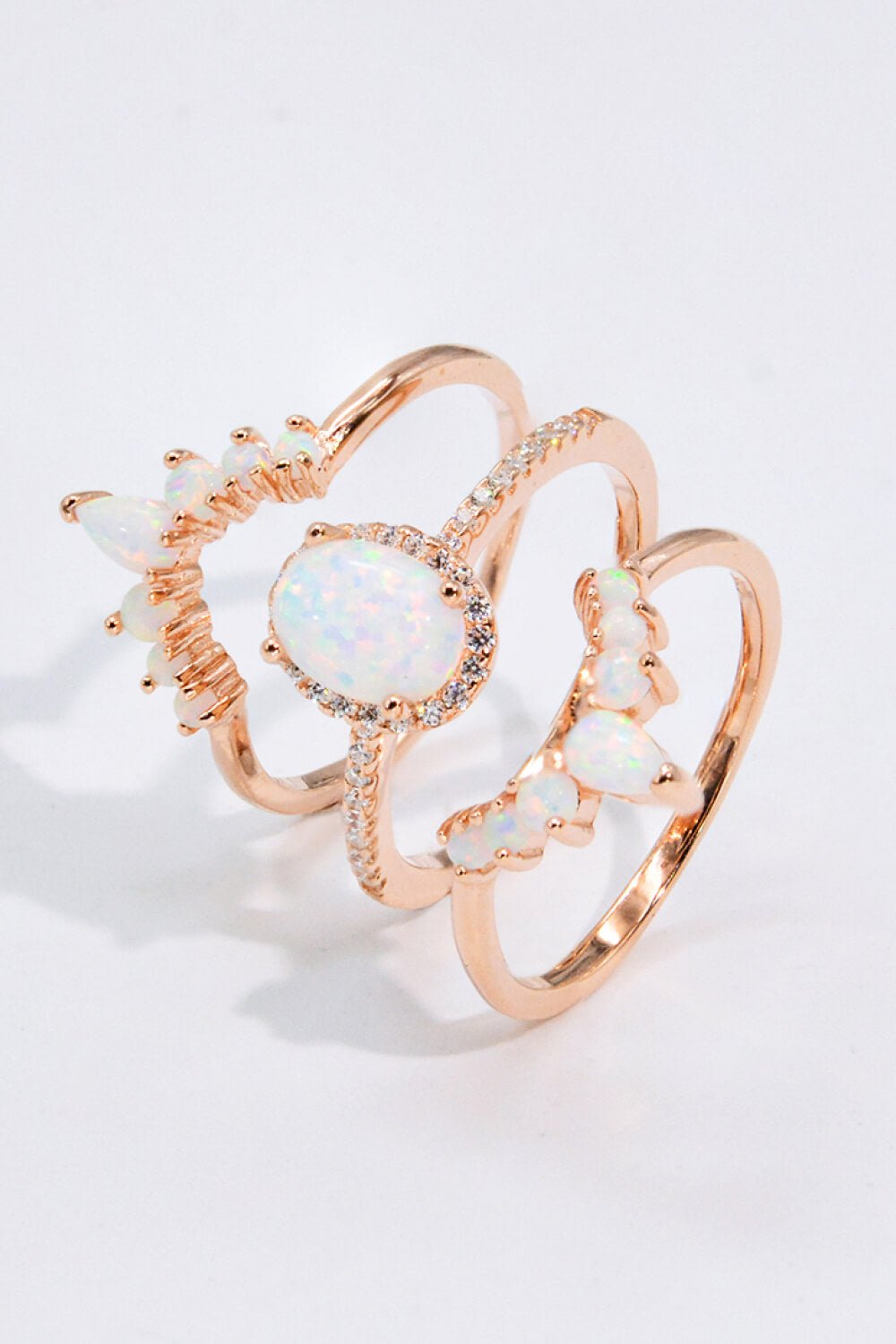 Opal and Zircon Three-Piece Ring Set - Tangerine Goddess