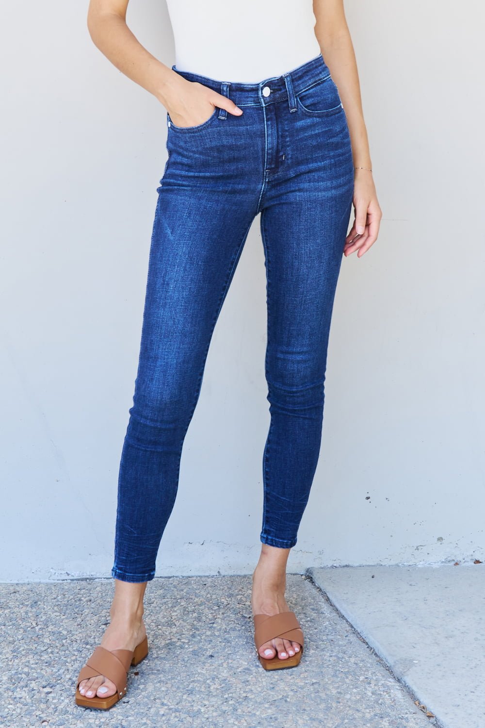 Paulina Mid Rise Crinkle Ankle Detail Skinny Jeans - Tangerine Goddess