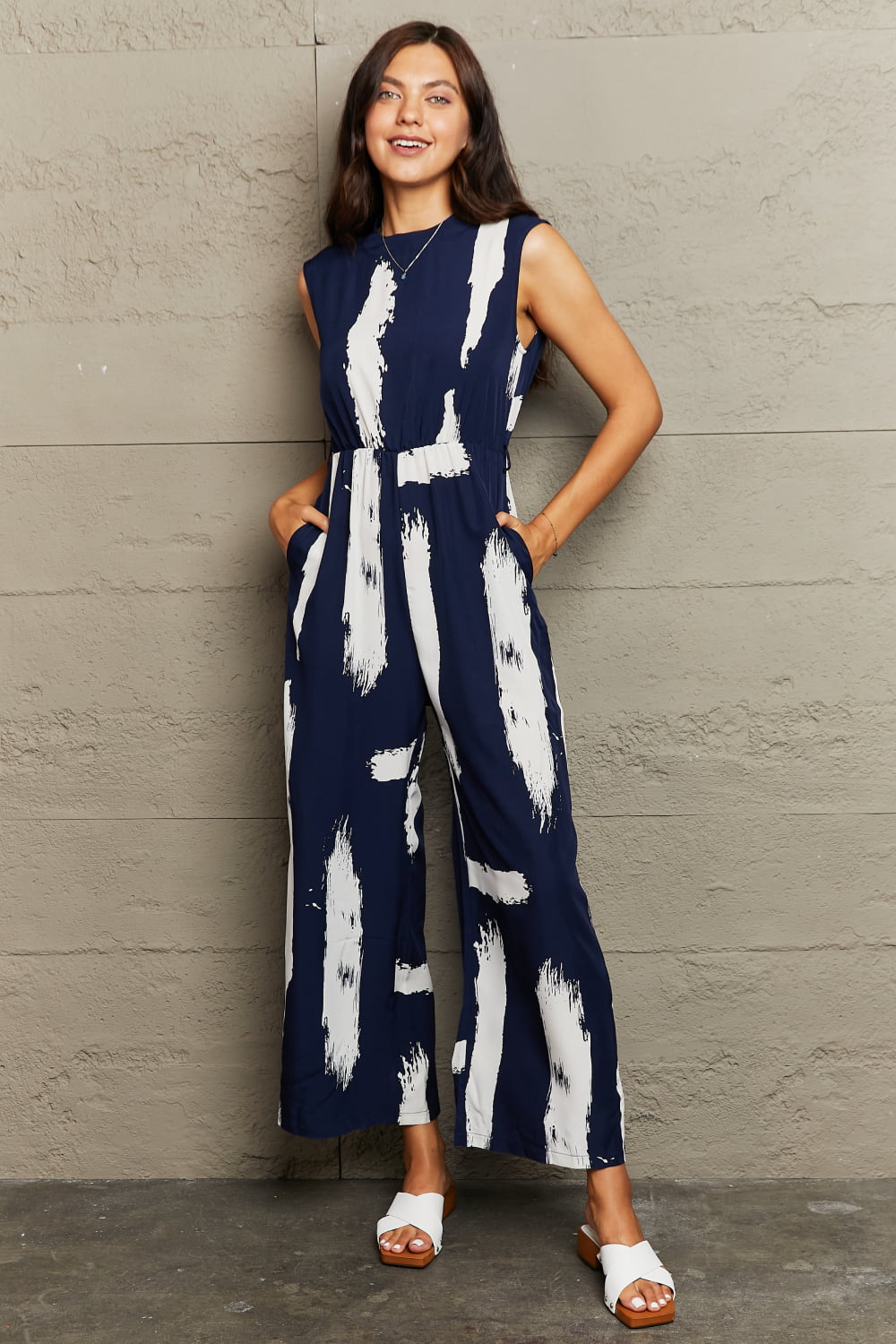 Printed Cutout Jumpsuit with Pockets - Tangerine Goddess