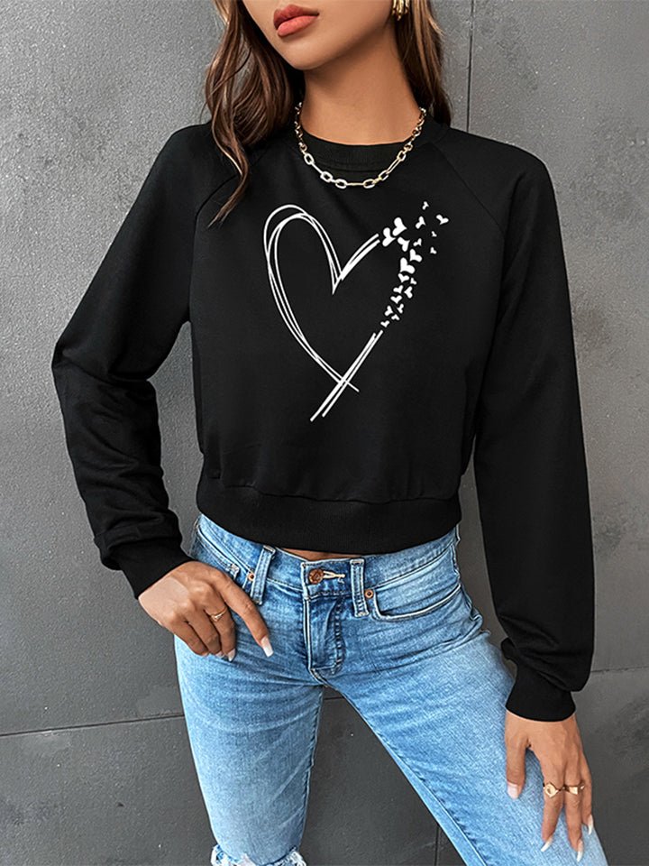 Raglan Sleeve Heart Graphic Sweatshirt - Tangerine Goddess
