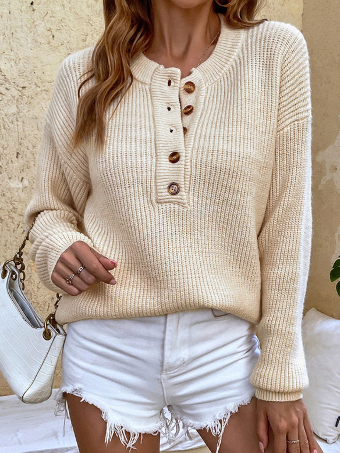 Ribbed Button-Down Sweater - Tangerine Goddess