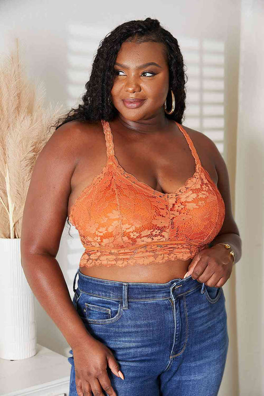 Rust Crisscross Lace Bralette - Tangerine Goddess