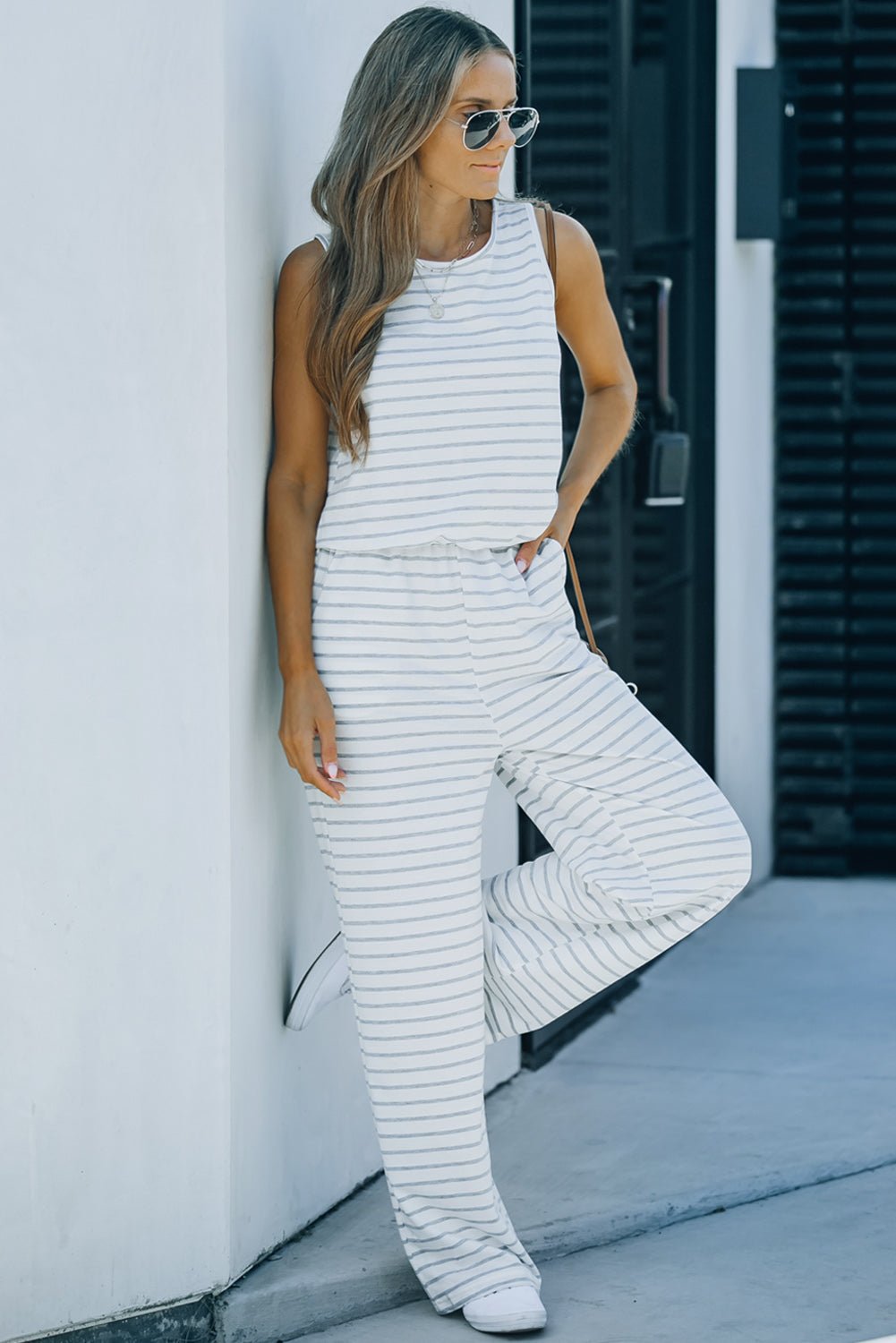 Striped Jumpsuit with Pockets - Tangerine Goddess