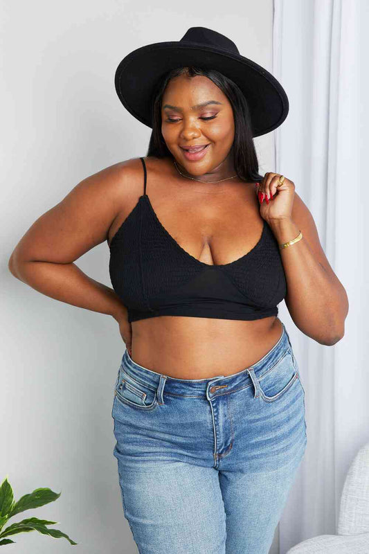 Textured Spaghetti Strap Bralette in Black - Tangerine Goddess