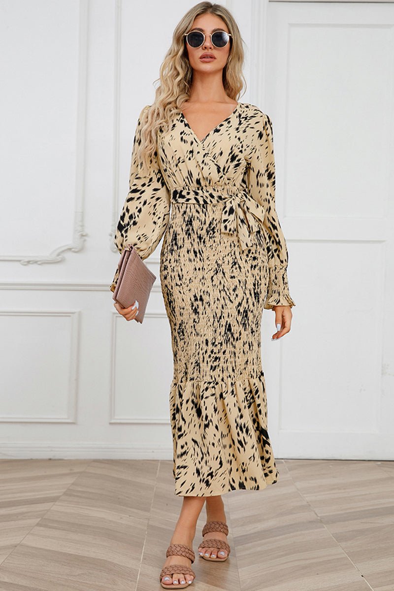 V-Neck Smocked Midi Dress - Tangerine Goddess