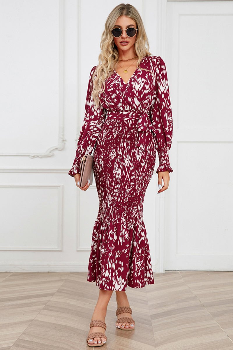 V-Neck Smocked Midi Dress - Tangerine Goddess