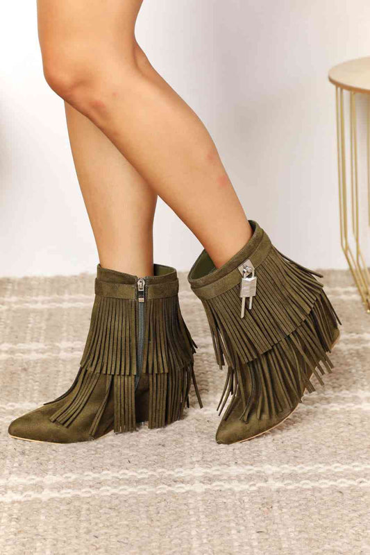 Women's Tassel Wedge Heel Ankle Booties - Tangerine Goddess