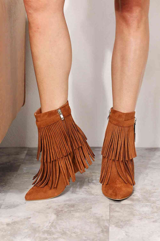Women's Tassel Wedge Heel Ankle Booties - Tangerine Goddess